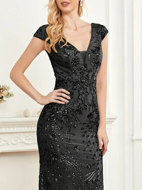 Elegant Glam Sequined Sleeveless Ankle Length Bodycon Party Dress