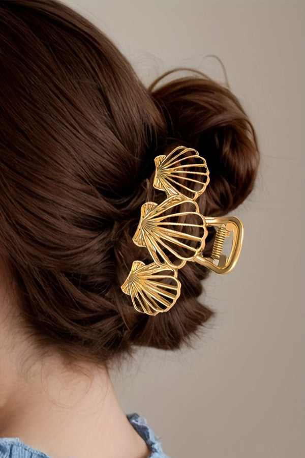 Women's Elegant Gold Metallic Hollow Shell Hair Clip for Women - Chic Claw Accessory for Stylish Looks on Any Occasion