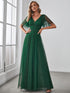 Elegant Golden Stamped Ruffle Sleeve Evening Gown