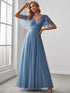 Elegant Golden Stamped Ruffle Sleeve Evening Gown