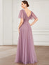 Elegant Golden Stamped Ruffle Sleeve Evening Gown