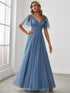Elegant Golden Stamped Ruffle Sleeve Evening Gown