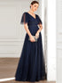 Elegant Golden Stamped Ruffle Sleeve Evening Gown