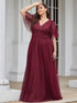 Elegant Golden Stamped Ruffle Sleeve Evening Gown
