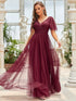 Elegant Golden Stamped Ruffle Sleeve Evening Gown