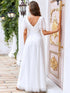 Elegant Golden Stamped Ruffle Sleeve Evening Gown