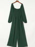 Elegant Green Smocked Square Neck Wide Leg Jumpsuit for Southern Belle Style