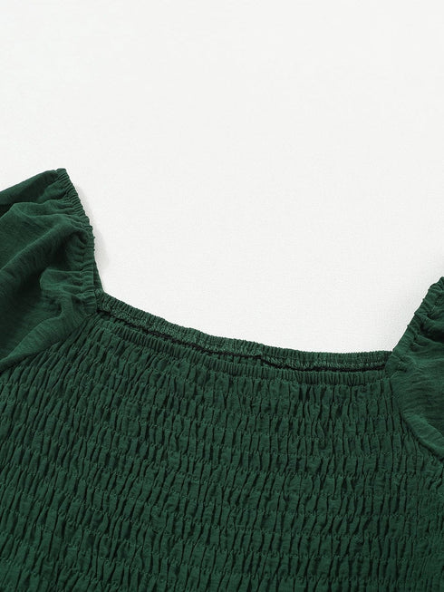 Elegant Green Smocked Square Neck Wide Leg Jumpsuit for Southern Belle Style