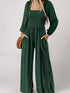 Elegant Green Smocked Square Neck Wide Leg Jumpsuit for Southern Belle Style