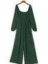 Elegant Green Smocked Square Neck Wide Leg Jumpsuit for Southern Belle Style