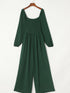 Elegant Green Smocked Square Neck Wide Leg Jumpsuit for Southern Belle Style
