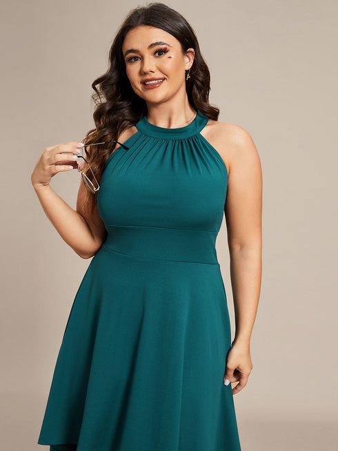 Elegant Halter Neck Midi Cocktail Dress for Plus Sizes