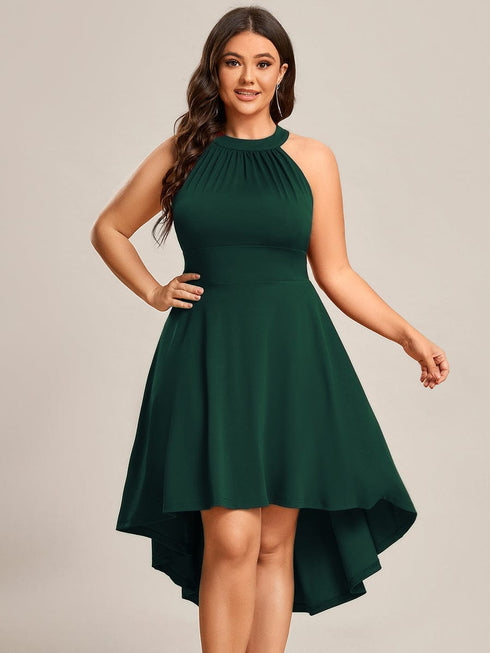 Elegant Halter Neck Midi Cocktail Dress for Plus Sizes