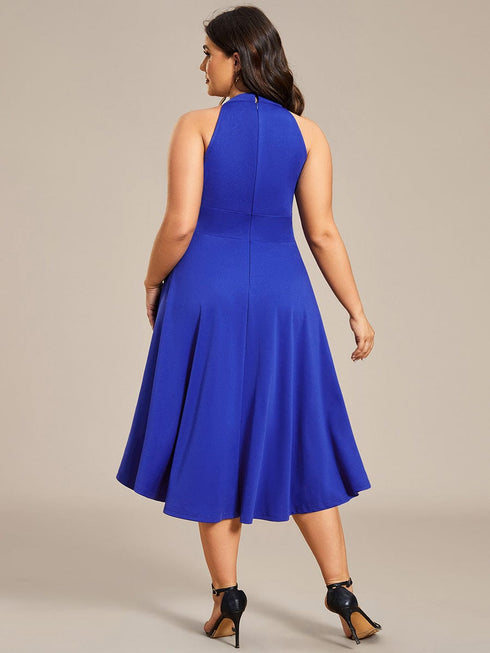Elegant Halter Neck Midi Cocktail Dress for Plus Sizes