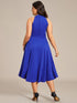 Elegant Halter Neck Midi Cocktail Dress for Plus Sizes