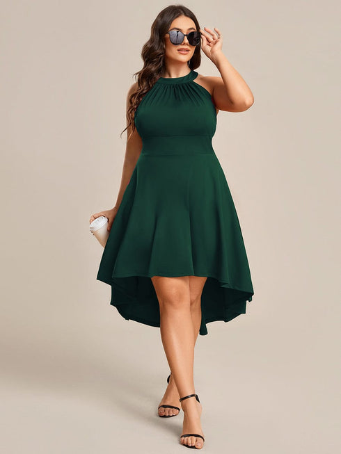 Elegant Halter Neck Midi Cocktail Dress for Plus Sizes