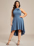 Elegant Halter Neck Midi Cocktail Dress for Plus Sizes