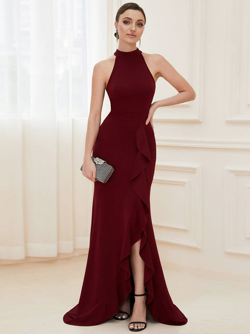 Elegant Halter Neck Sleeveless Pencil Evening Gown