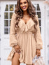 Elegant Khaki Ruffled V Neck Mini Dress with High Waist