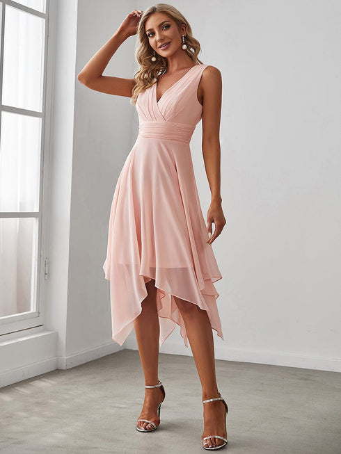 Elegant Knee-Length Chiffon Bridesmaid Dress with Unique Hem