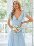 Elegant Lace Evening Dress with Double V Neck and Ruffle Sleeves