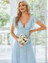 Elegant Lace Evening Dress with Double V Neck and Ruffle Sleeves