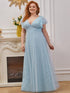 Elegant Lace Evening Dress with Double V Neck and Ruffle Sleeves