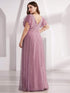 Elegant Lace Evening Dress with Double V Neck and Ruffle Sleeves