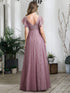 Elegant Lace Evening Dress with Double V Neck and Ruffle Sleeves