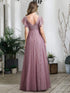 Elegant Lace Evening Dress with Double V Neck and Ruffle Sleeves