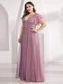 Elegant Lace Evening Dress with Double V Neck and Ruffle Sleeves