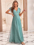 Elegant Lace Evening Dress with Double V Neck and Ruffle Sleeves