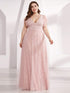 Elegant Lace Evening Dress with Double V Neck and Ruffle Sleeves