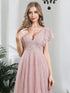 Elegant Lace Evening Dress with Double V Neck and Ruffle Sleeves