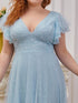Elegant Lace Evening Dress with Double V Neck and Ruffle Sleeves