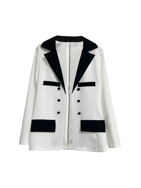 Elegant Lapel Open Front Blazer with Color Block Design