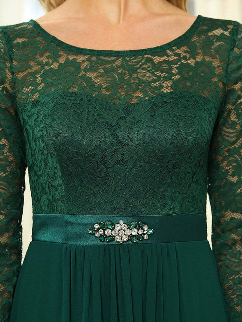 Elegant Long Sleeve Lace Mother Dress with Floral Details