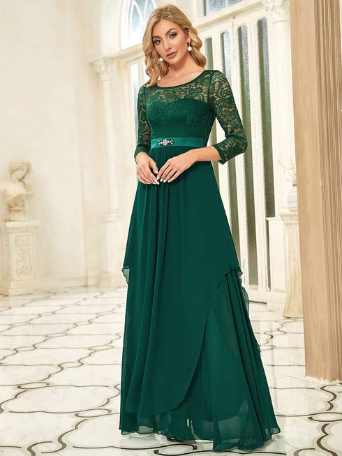 Elegant Long Sleeve Lace Mother Dress with Floral Details