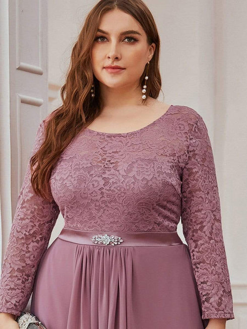 Elegant Long Sleeve Lace Mother Dress with Floral Details