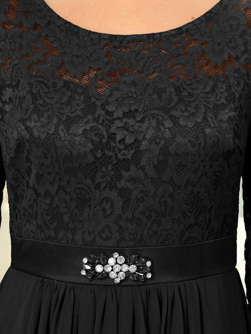 Elegant Long Sleeve Lace Mother Dress with Floral Details