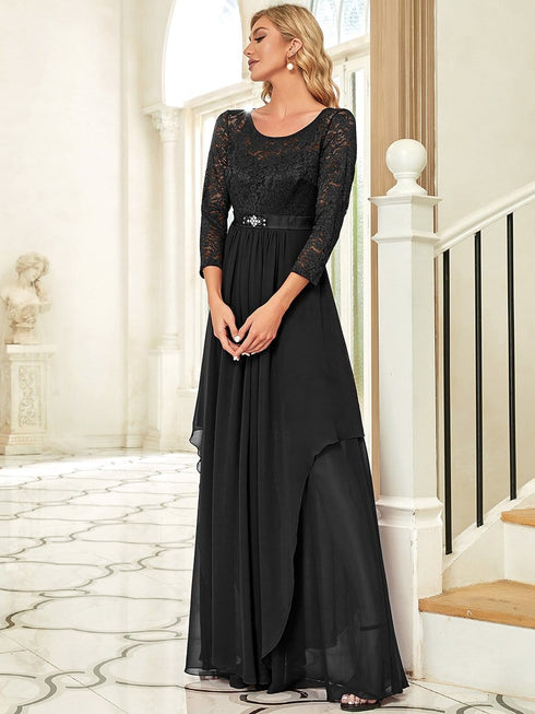 Elegant Long Sleeve Lace Mother Dress with Floral Details