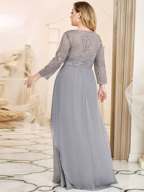 Elegant Long Sleeve Lace Mother Dress with Floral Details