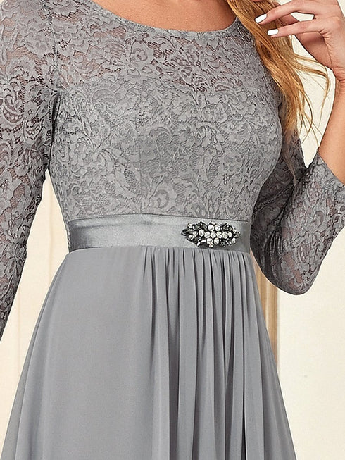 Elegant Long Sleeve Lace Mother Dress with Floral Details