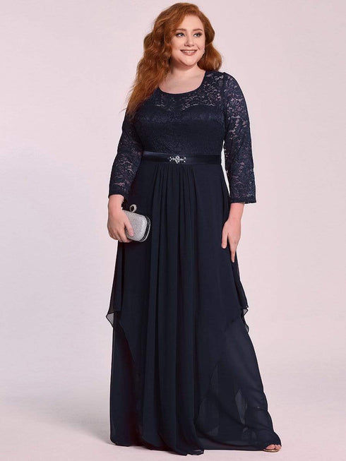 Elegant Long Sleeve Lace Mother Dress with Floral Details