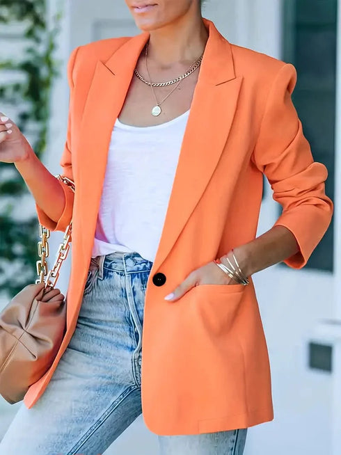 Elegant One Button Suit Jacket with Lapel, Chic Long Sleeve Office Attire for Women