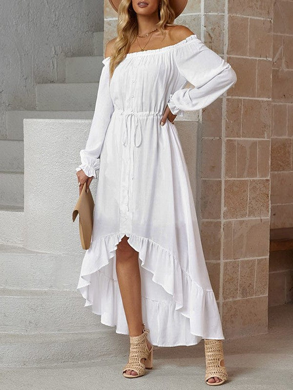 Elegant One-Shoulder Slimming Long Dress with Pleated Skirt