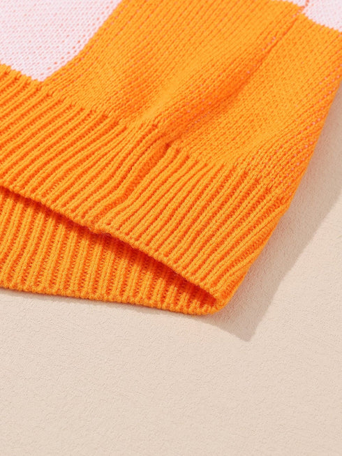 Elegant Orange Plaid Bishop Sleeve Sweater