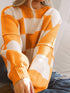 Elegant Orange Plaid Bishop Sleeve Sweater