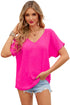 Elegant Pink Polyester V-Neck Summer Blouse