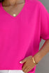 Elegant Pink Polyester V-Neck Summer Blouse